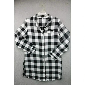 Stars Above Women's Sleepshirt-Small-Black & White Check-Button Up